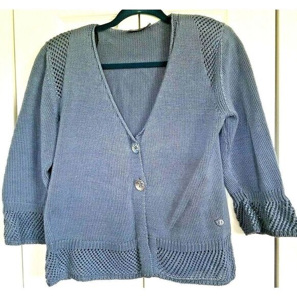 Dismero Women's‎ Vintage 1980's Cropped Cardigan Sweater Blue/Gray Size Large - Picture 1 of 6